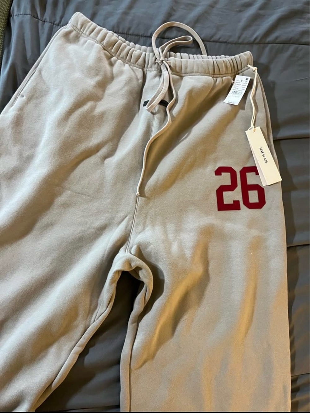 Essentials Beige Sweatpants with Red '26' Graphic